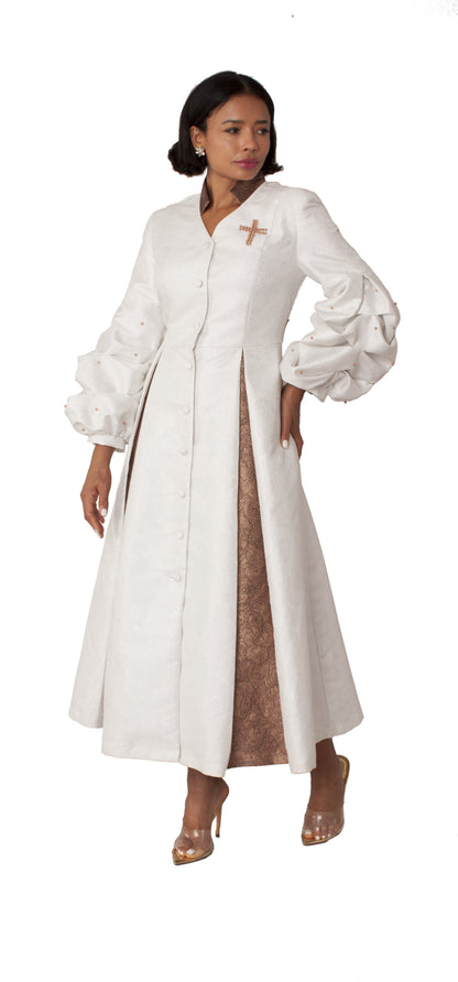 Formal Dress Robe with Puff Sleeves with Pearl Cross Accent- 4850 by Tally Taylor