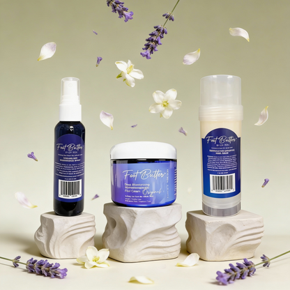 Foot Care Bundle – Lavender Jasmine Foot Butter, Cracked Heel Balm, Cooling Spray &amp; Pumice Scrubber by Foot Butter by Dr Ron