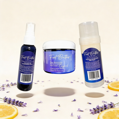 Foot Care Bundle – Lavender Jasmine Foot Butter, Cracked Heel Balm, Cooling Spray &amp; Pumice Scrubber by Foot Butter by Dr Ron