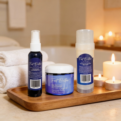 Foot Care Bundle – Lavender Jasmine Foot Butter, Cracked Heel Balm, Cooling Spray &amp; Pumice Scrubber by Foot Butter by Dr Ron