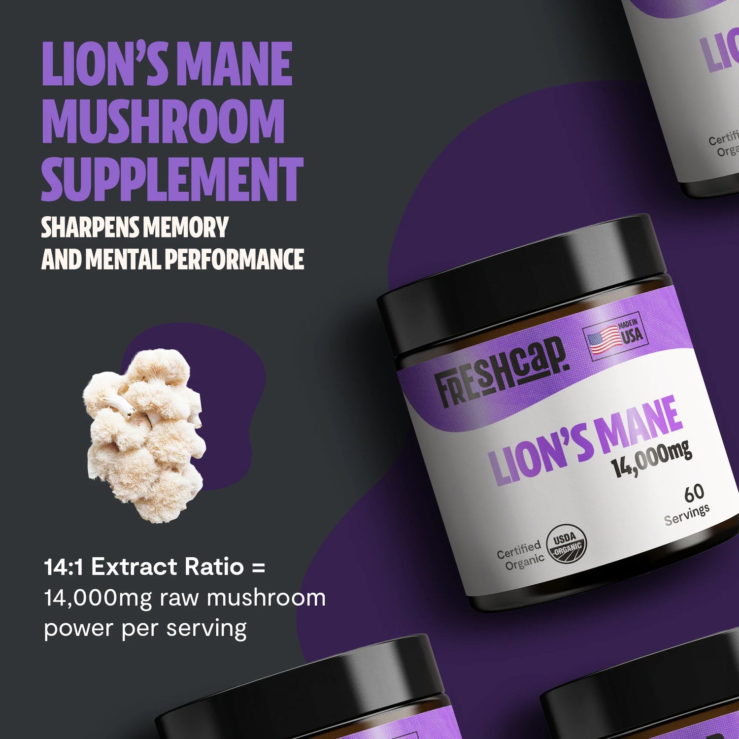 Organic Lion’s Mane Mushroom Powder by FreshCap Mushrooms