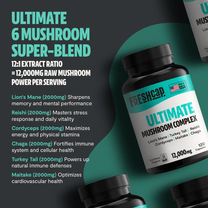 Organic Mushroom Complex Supplement Capsules by FreshCap Mushrooms