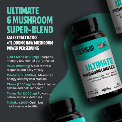 Organic Mushroom Complex Supplement Capsules by FreshCap Mushrooms