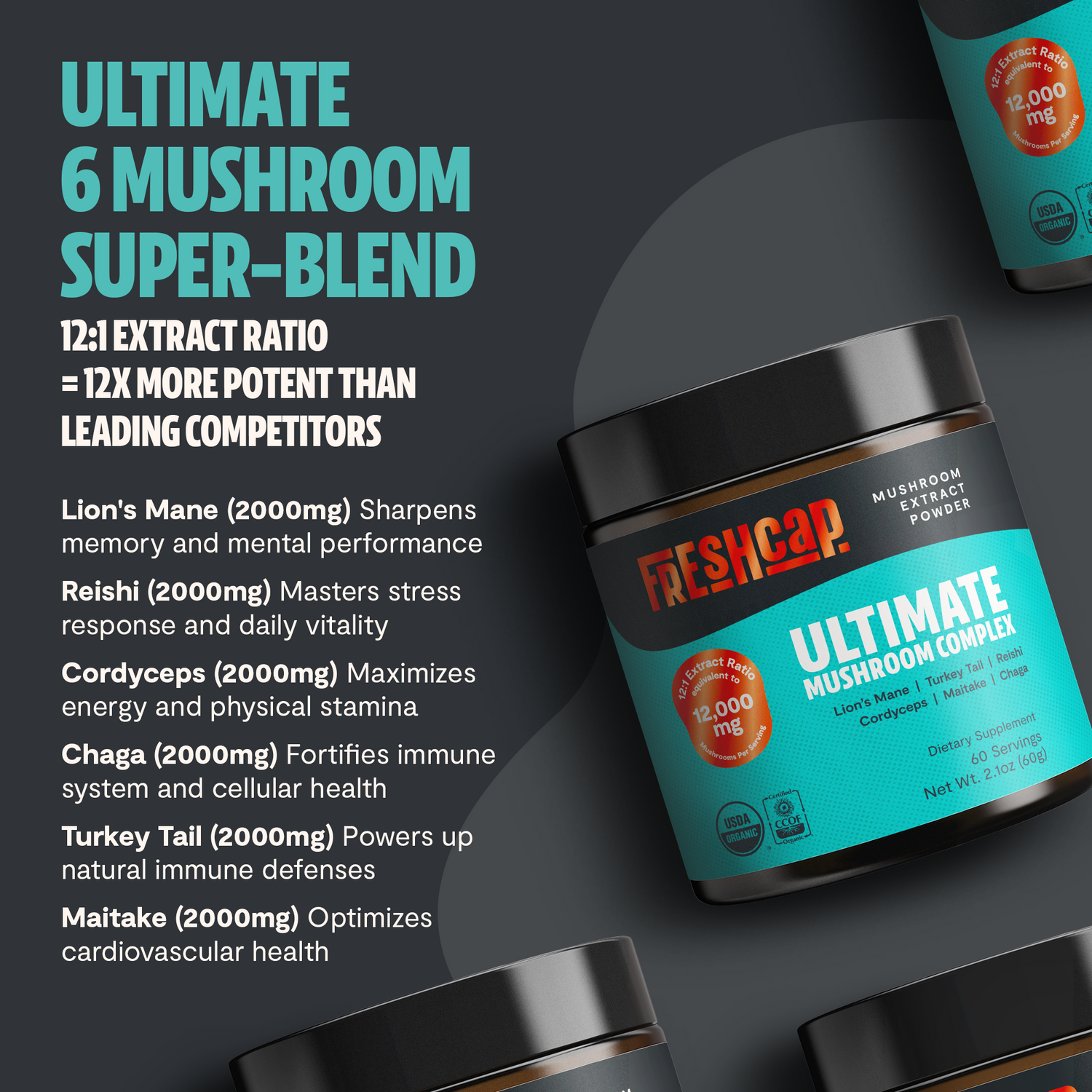 Organic Mushroom Extract Powder Blend by FreshCap Mushrooms