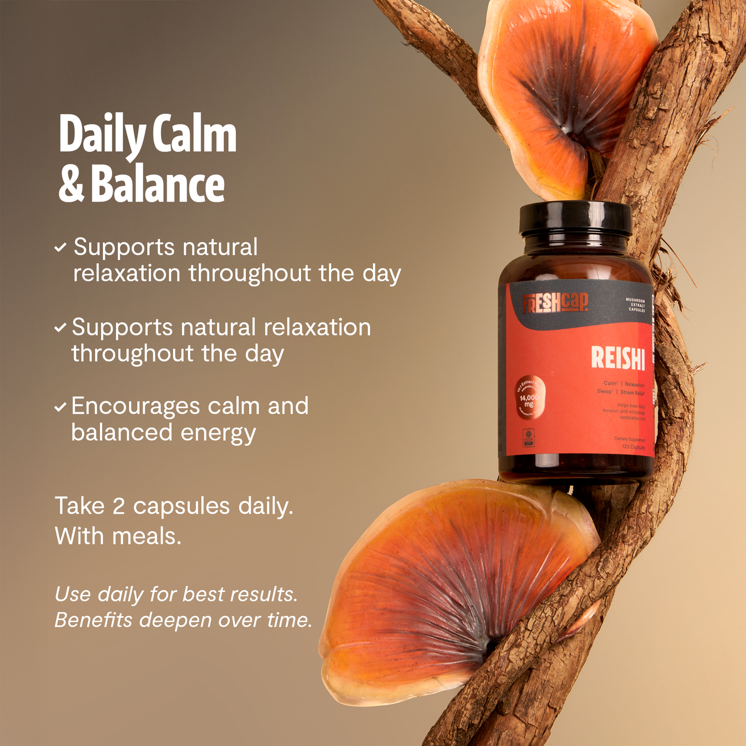 Organic Reishi Mushroom Capsules by FreshCap Mushrooms