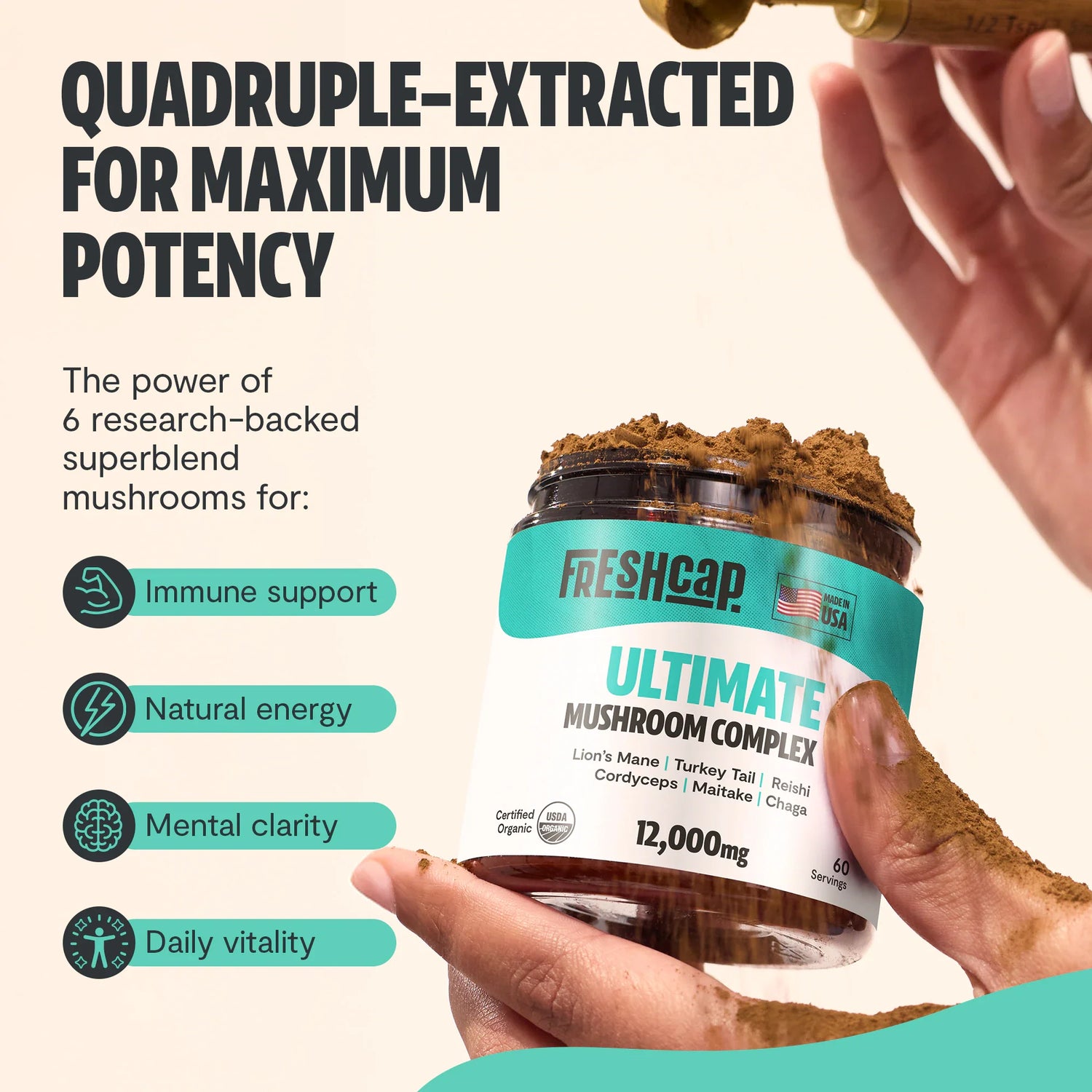 Organic Mushroom Extract Powder Blend by FreshCap Mushrooms