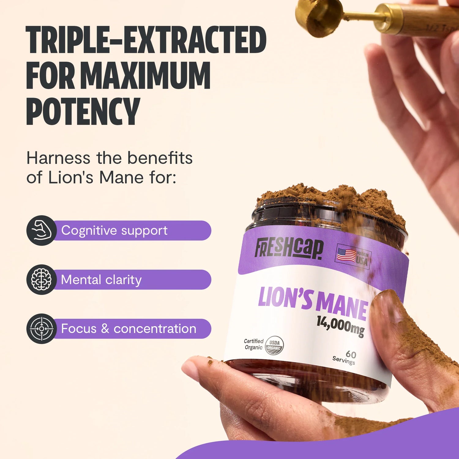 Organic Lion’s Mane Mushroom Powder by FreshCap Mushrooms