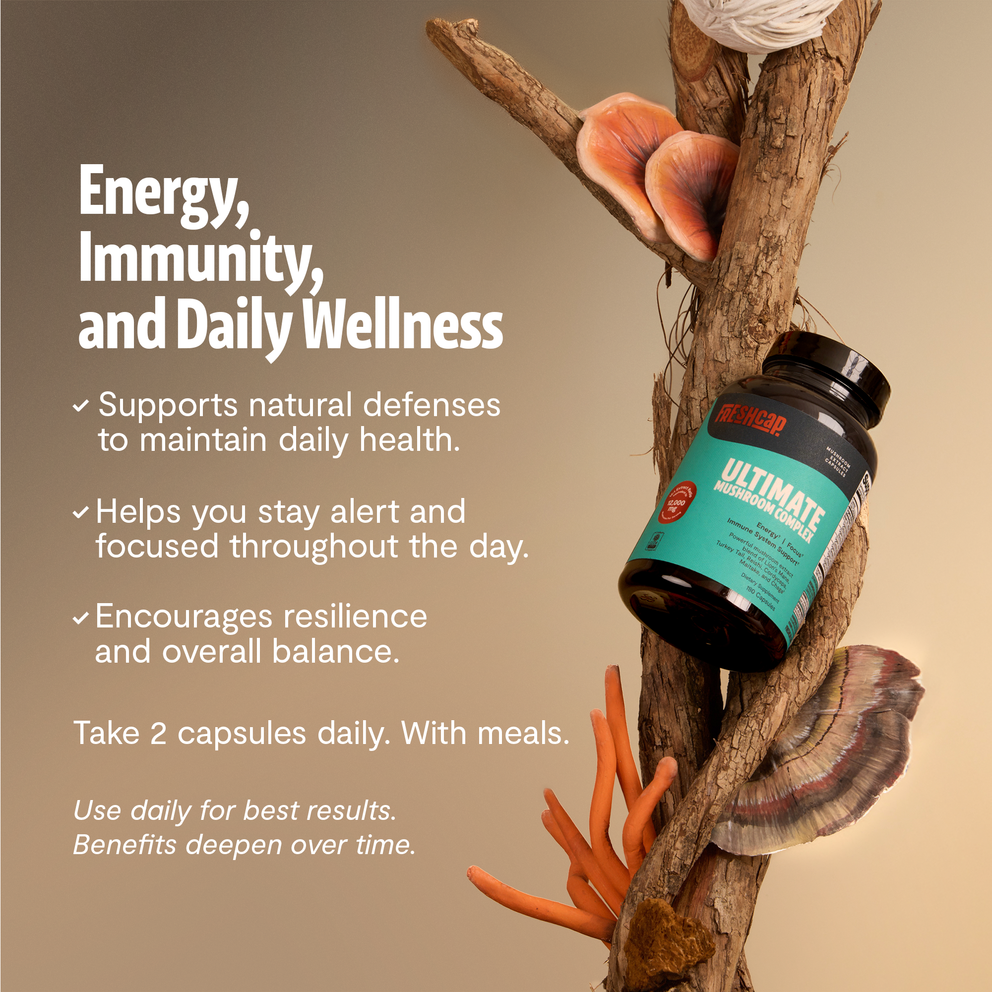 Organic Mushroom Complex Supplement Capsules by FreshCap Mushrooms