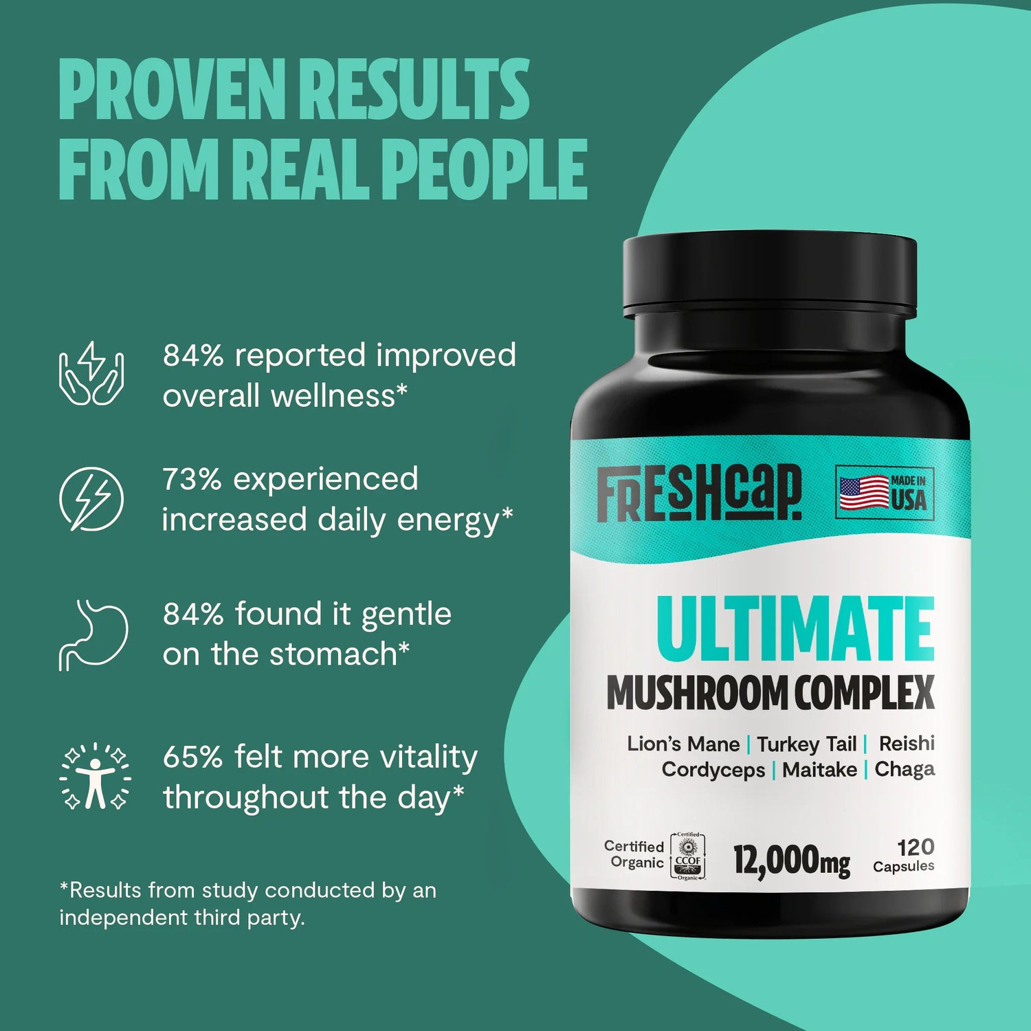 Organic Mushroom Complex Supplement Capsules by FreshCap Mushrooms