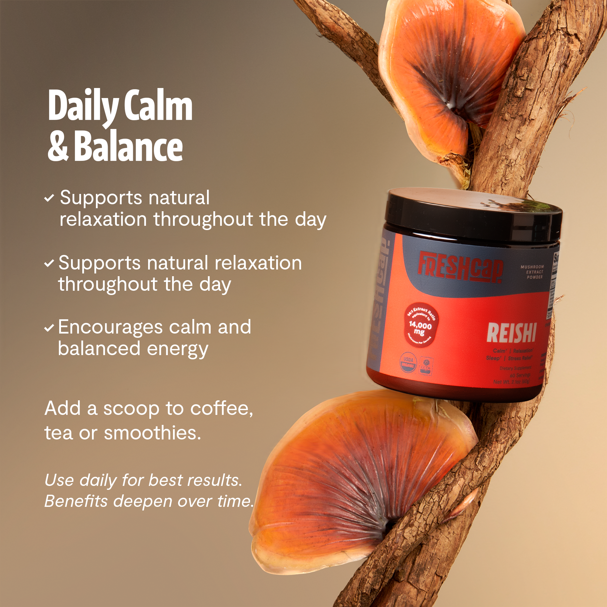 Organic Reishi Mushroom Powder by FreshCap Mushrooms