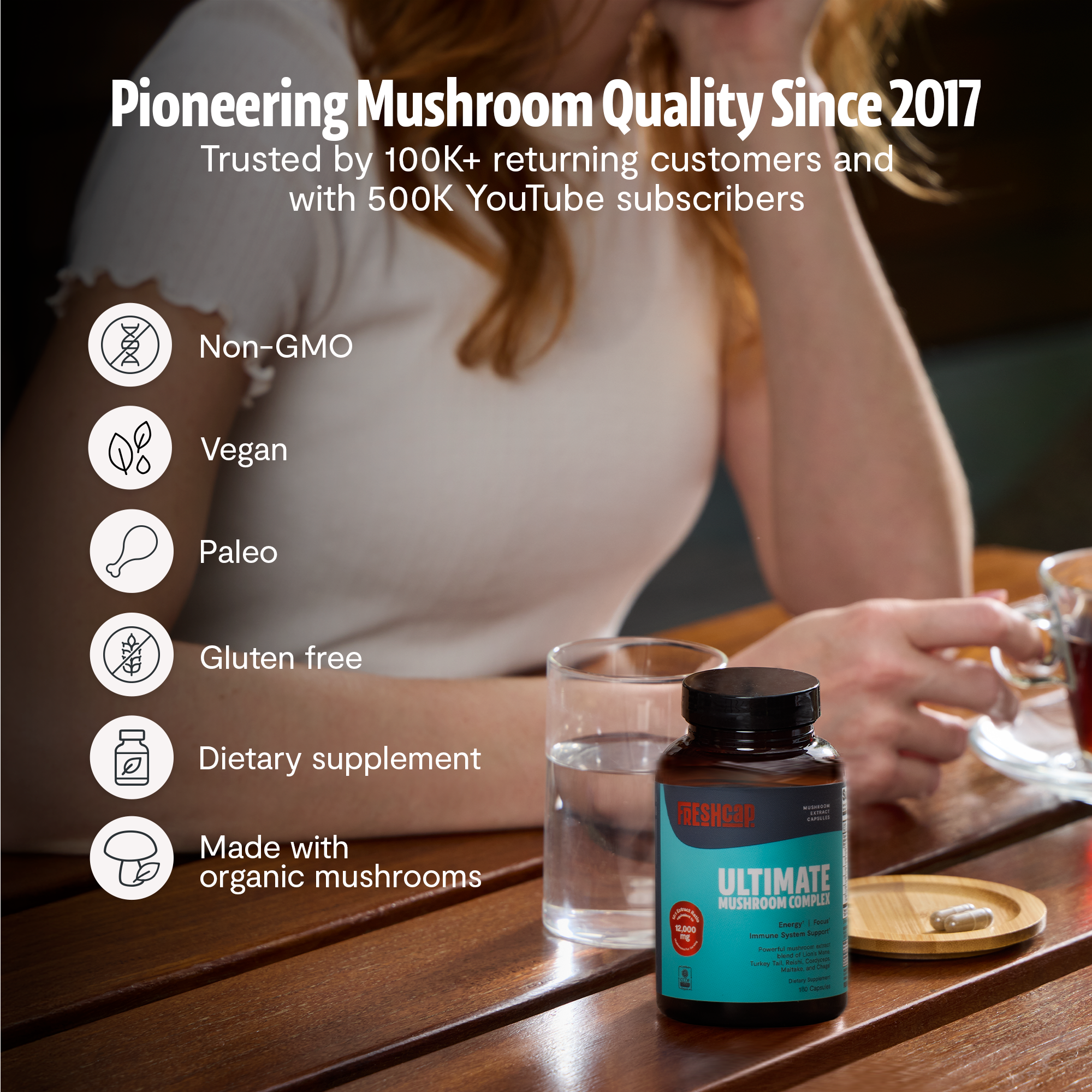 Organic Mushroom Complex Supplement Capsules by FreshCap Mushrooms