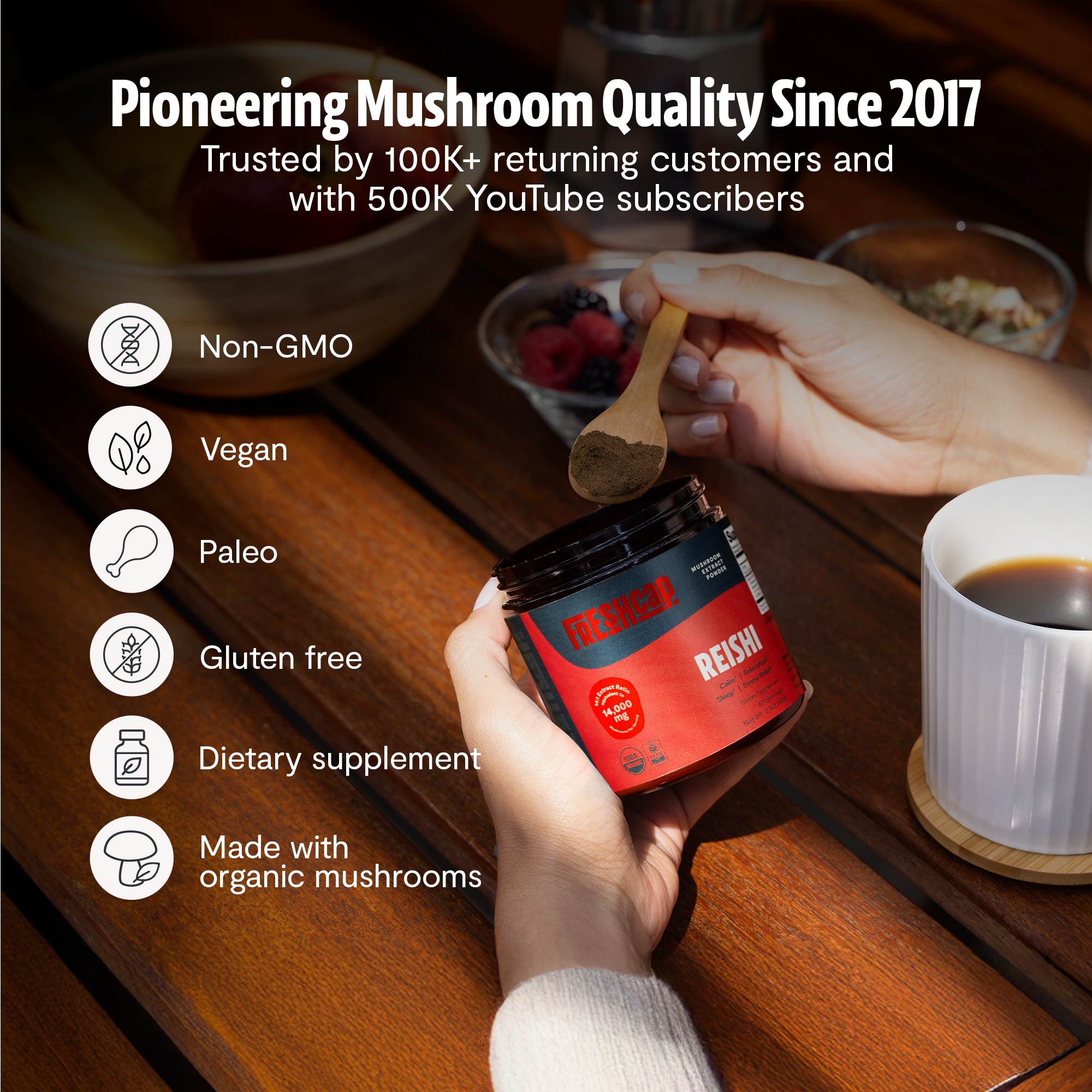 Organic Reishi Mushroom Powder by FreshCap Mushrooms