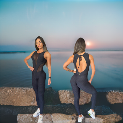 SCRUNCH BOOTY BLACK WAVE AND MASH SEXY JUMPSUIT by Iris Fitness Online