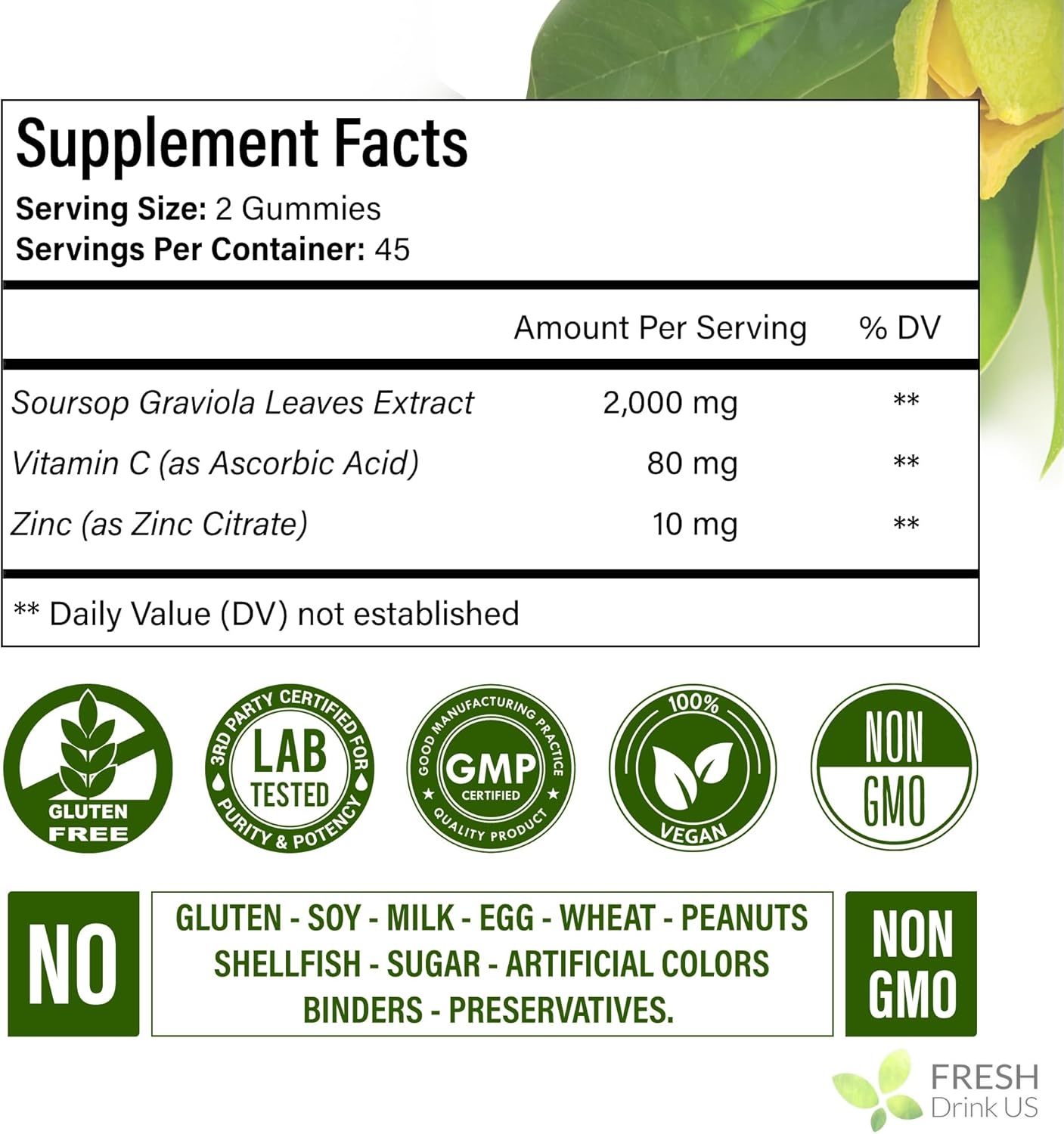 Premium 90 Soursop Graviola Gummies by FreshDrinkUS - Natural and Premium Herbal Tea