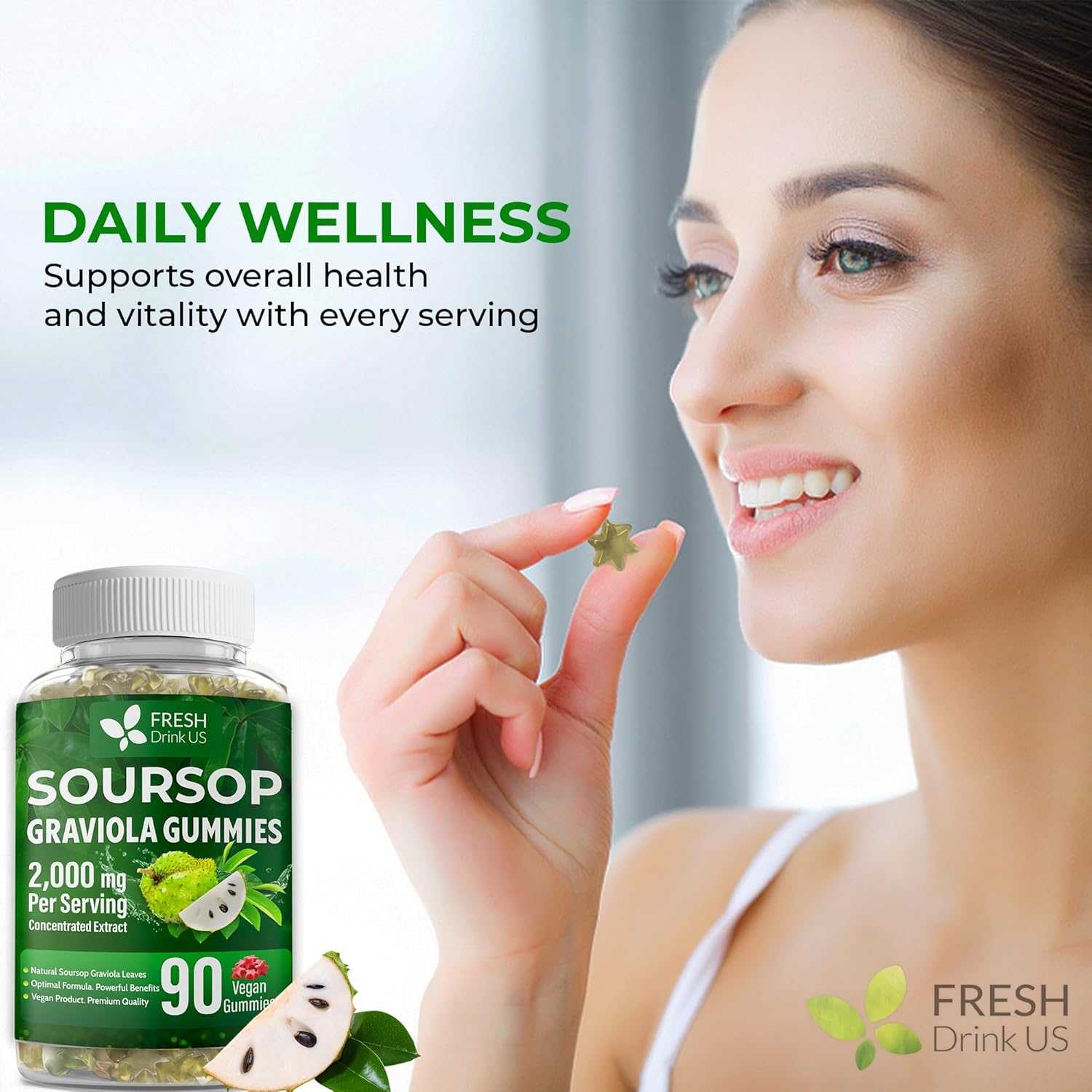 Premium 90 Soursop Graviola Gummies by FreshDrinkUS - Natural and Premium Herbal Tea