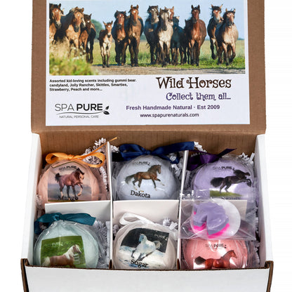 Spa Pure WILD HORSES Bath Bombs: for kids with 6 XL bath bombs with surprise horses inside, U.S.A. Made, Handmade, natural ingredients by Spa Pure