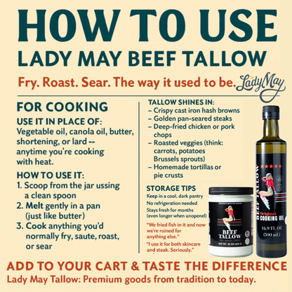 22oz Premium Grass-Fed Beef Tallow | Restaurant-Proven Cooking Fat | Seed Oil-Free by The Lady May