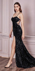Cinderella Divine HT168 Lace Up Back with Slit Sequins Formal Gown by DiscountDressShop