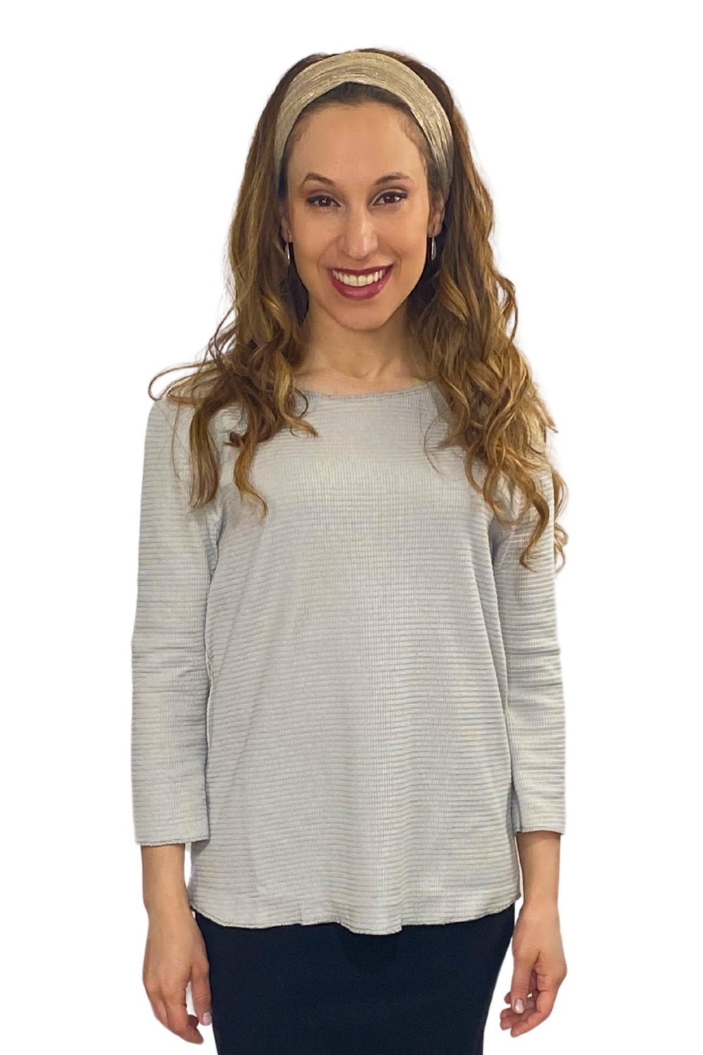 Cotton Waffle Knit Modest Top - 3/4 Sleeve with High Neckline by Kosher Casual USA