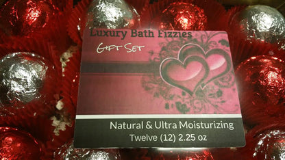 Gift Set (Romance) with 12 luxury bath bomb fizzies - foil wrapped 2.25 oz each, perfect gifts!! by Spa Pure