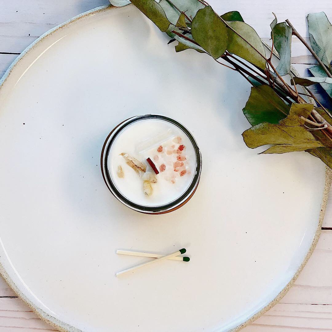 Space Clearing Candle/ Intention Candle / Organic Soy Candle / Candle with Crystals / Cleansing Candle by Butter Me Up Organics