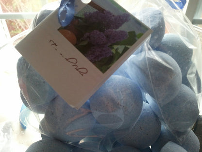 14 bath bombs in French Lilac, gift bag bath fizzies, great for dry skin, shea, cocoa, 7 ultra rich oils by Spa Pure