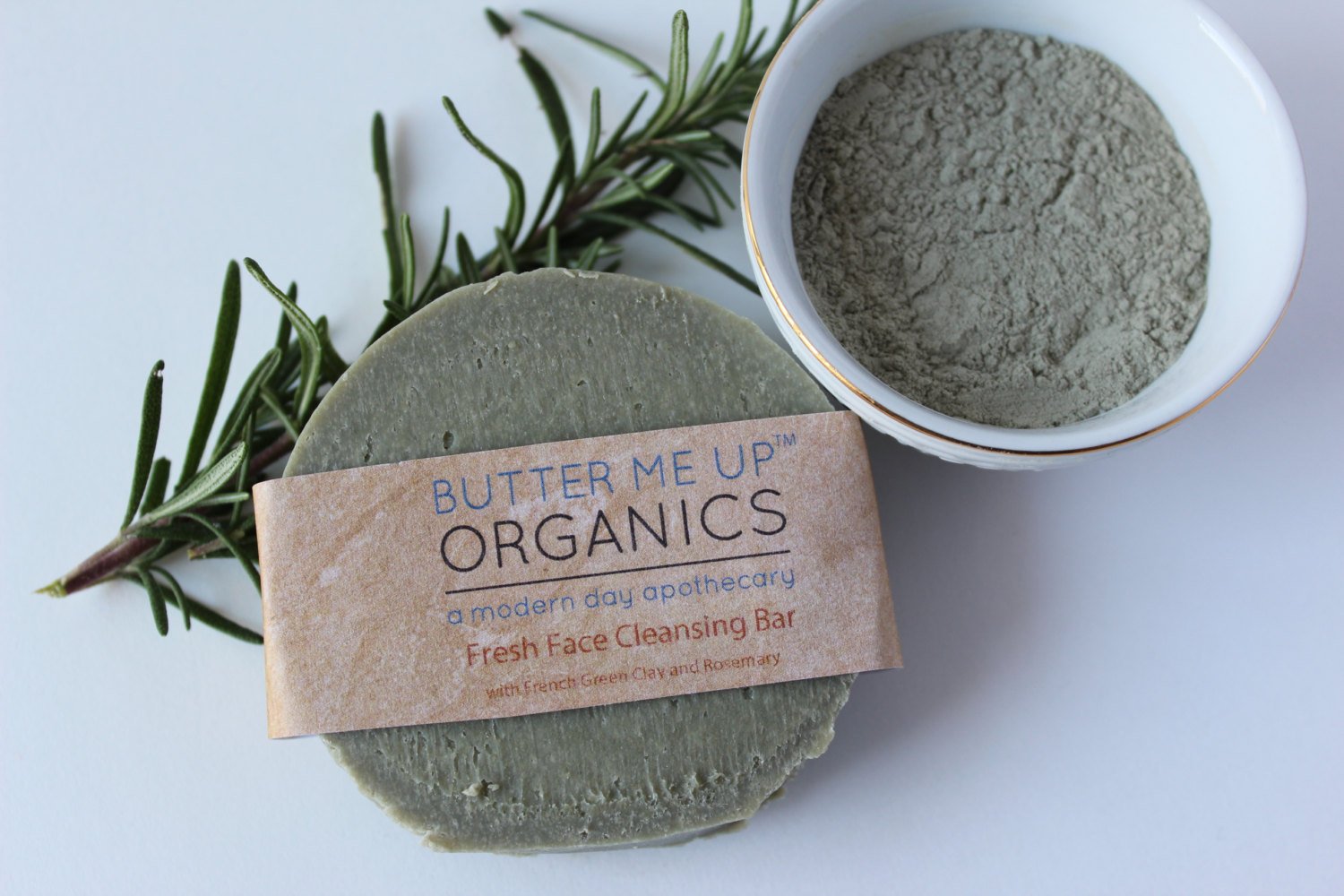 Face Wash Facial Cleansing Bar with French Green Sea Clay by Butter Me Up Organics