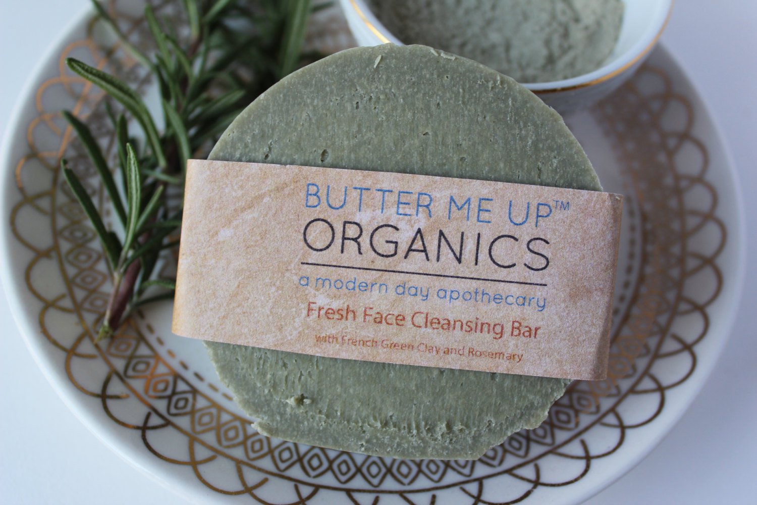 Face Wash Facial Cleansing Bar with French Green Sea Clay by Butter Me Up Organics