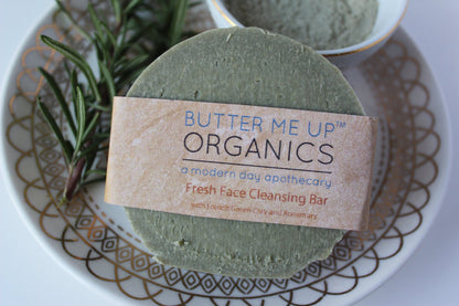Face Wash Facial Cleansing Bar with French Green Sea Clay by Butter Me Up Organics