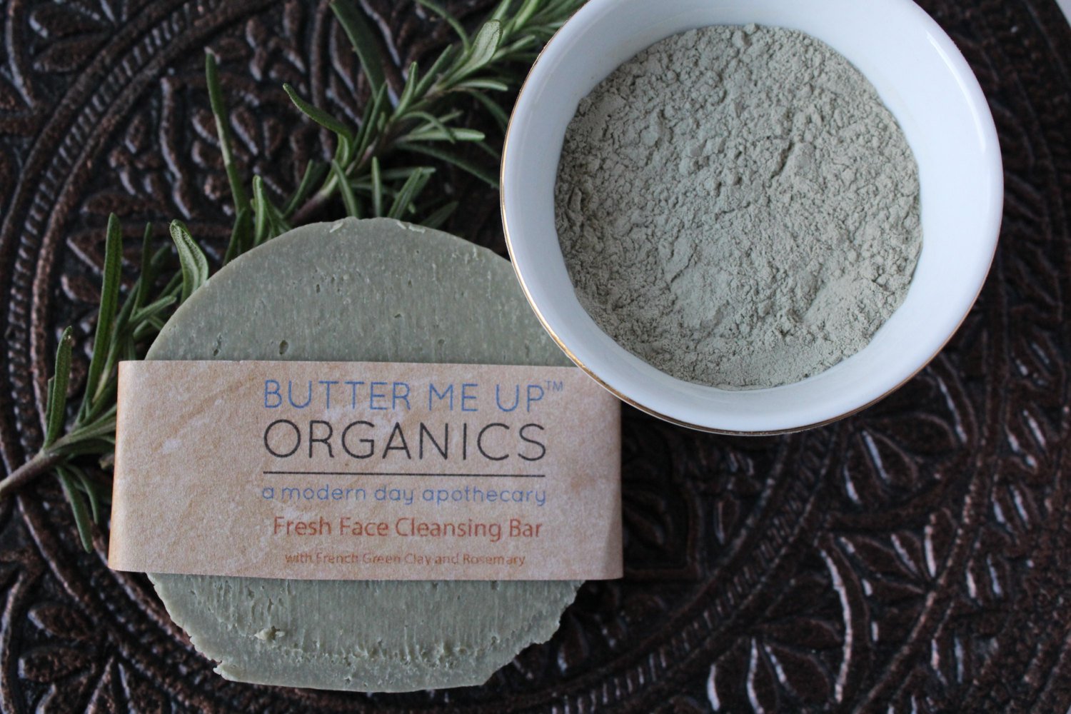 Face Wash Facial Cleansing Bar with French Green Sea Clay by Butter Me Up Organics
