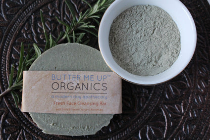 Face Wash Facial Cleansing Bar with French Green Sea Clay by Butter Me Up Organics