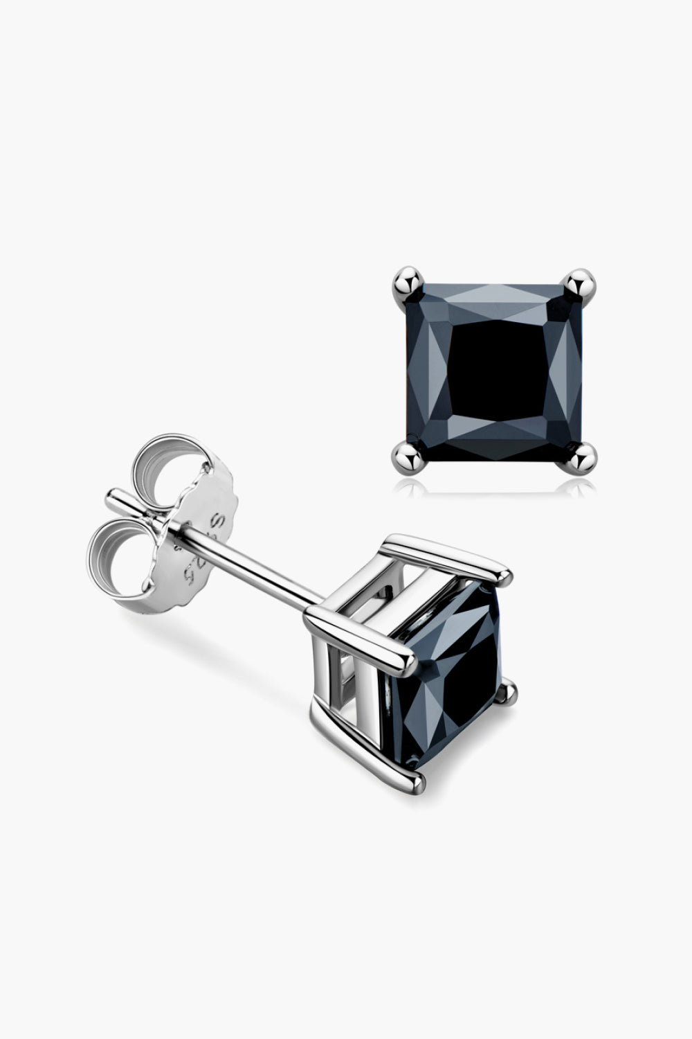 925 Sterling Silver Square Sparkala™ Stud Earrings (Platinum-Plated Fine Silver) by Sparkala