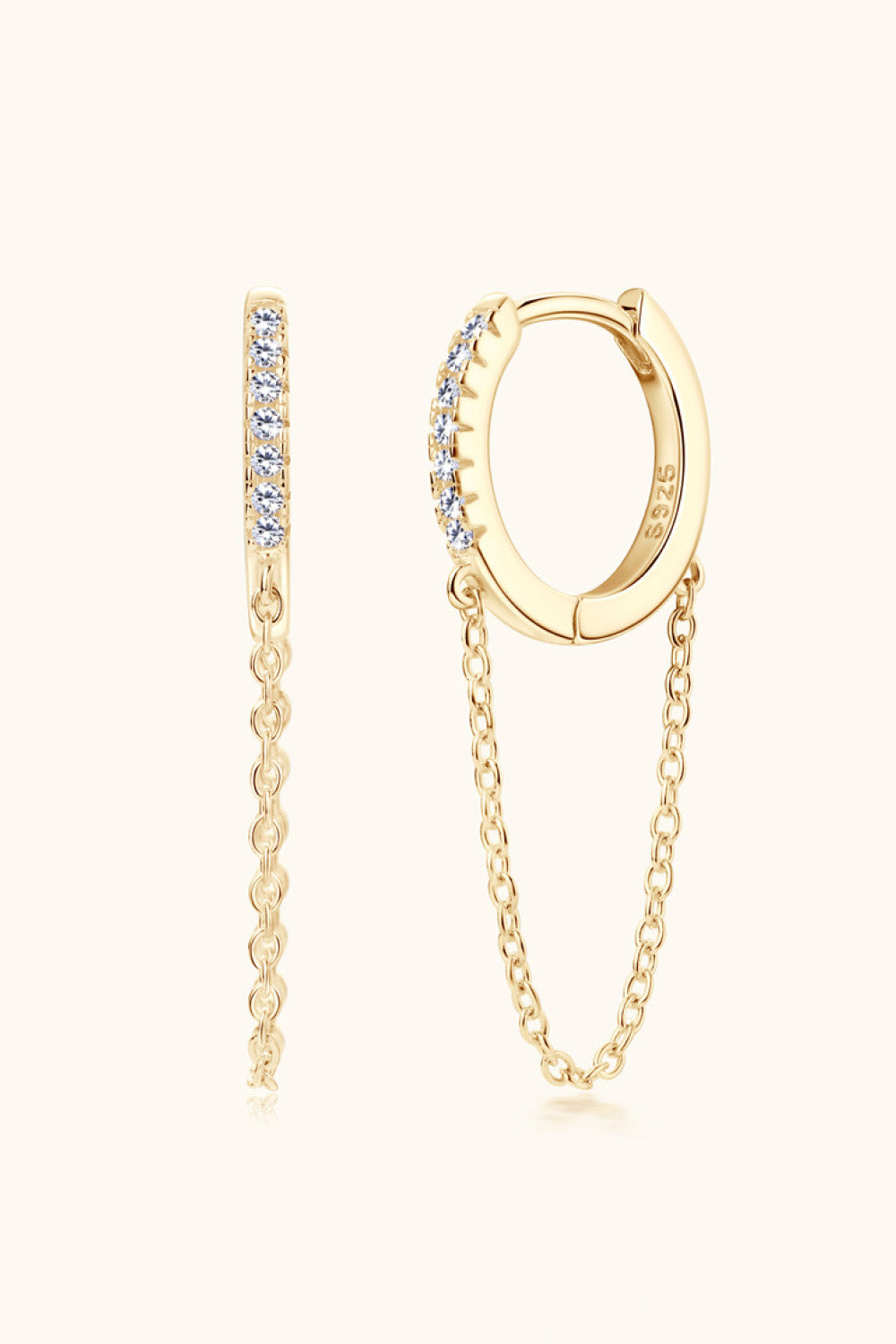 Sparkala™ Platinum-Plated 925 Sterling Silver Huggie Earrings with Chain by Sparkala