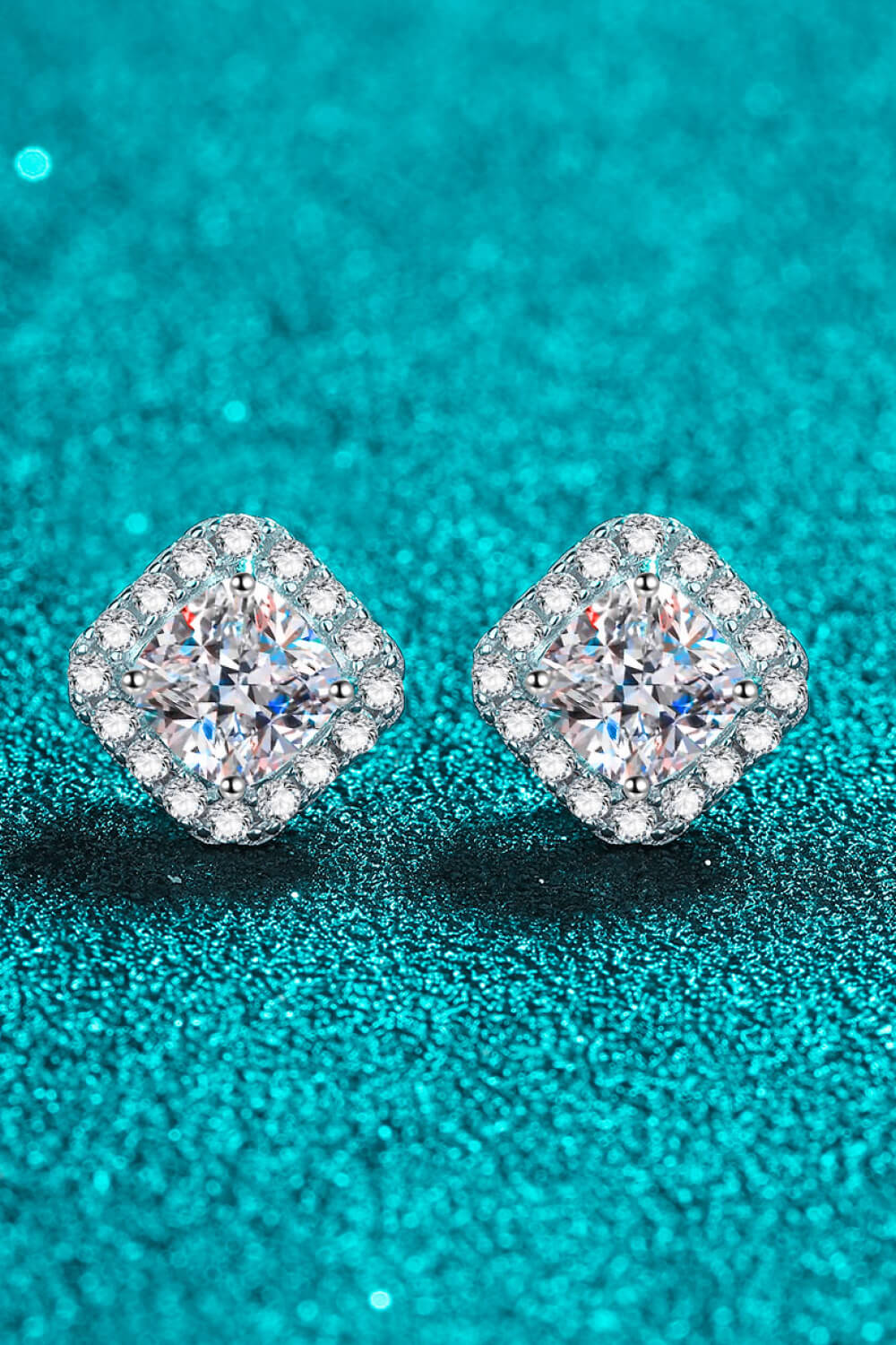 Rhodium-Plated Pure Sterling Silver Inlaid 2 Carat Sparkala™ Square Stud Earrings by Sparkala