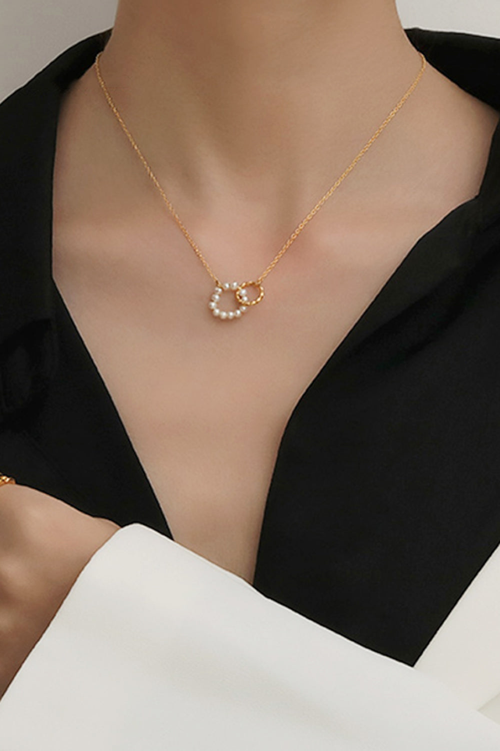 Pearl Hoop Link Pendant Necklace by Sparkala