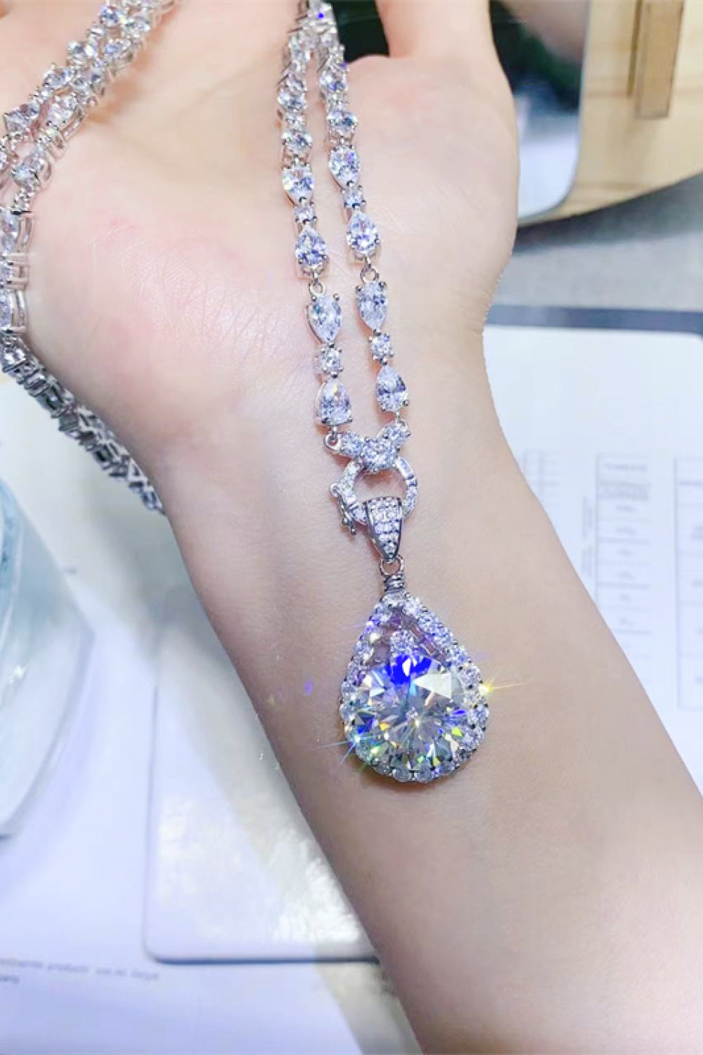 10 Carat Sparkala™ Teardrop Pendant Platinum-Plated Necklace by Sparkala