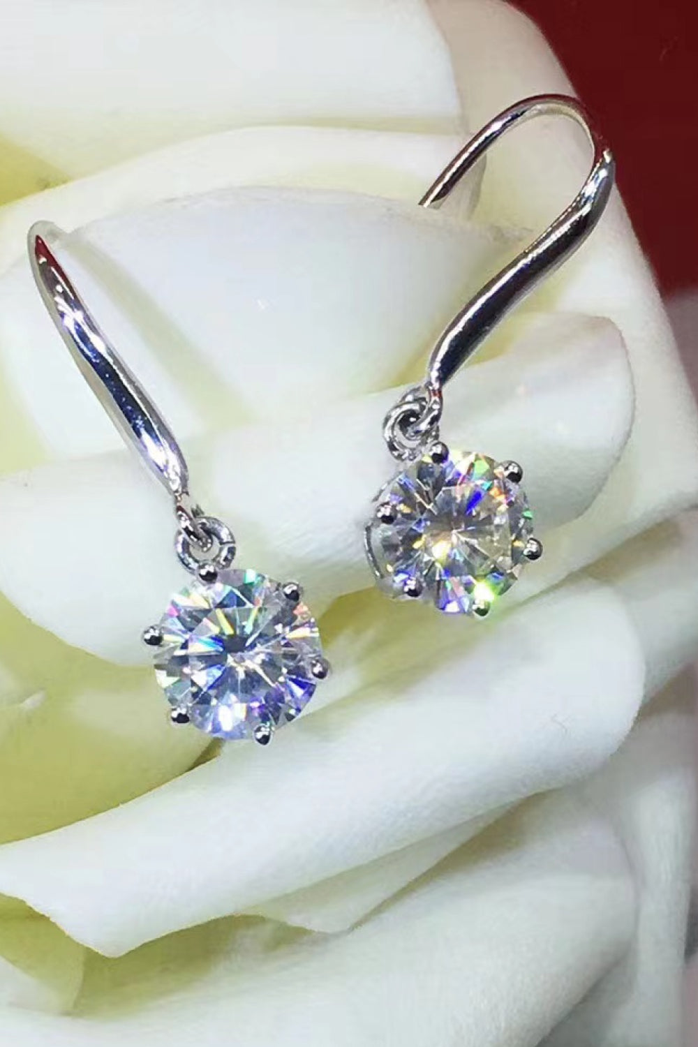 2 Carat Sparkala™ 6-Prong Drop Earrings (Platinum-Plated Fine Silver) by Sparkala