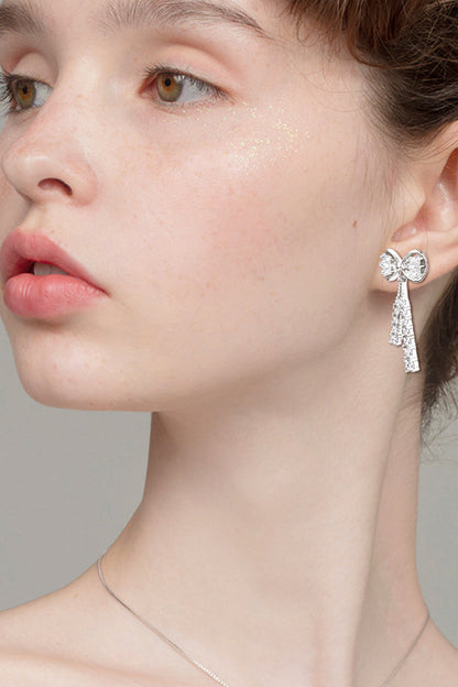 1.12 Carat Sparkala™ Platinum-Plated 925 Sterling Silver Bow Earrings by Sparkala
