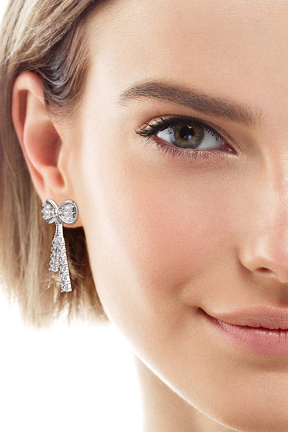 1.12 Carat Sparkala™ Platinum-Plated 925 Sterling Silver Bow Earrings by Sparkala
