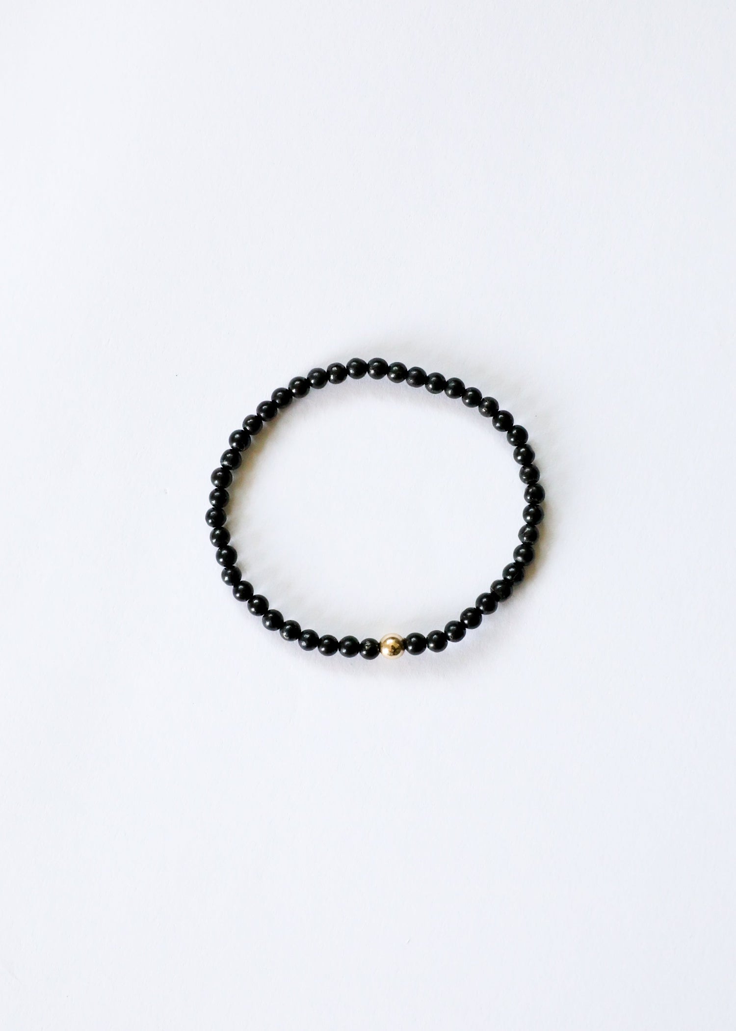 Dainty Shungite + 14K Gold Filled || Beaded Stretch Bracelet by CanyonLeaf