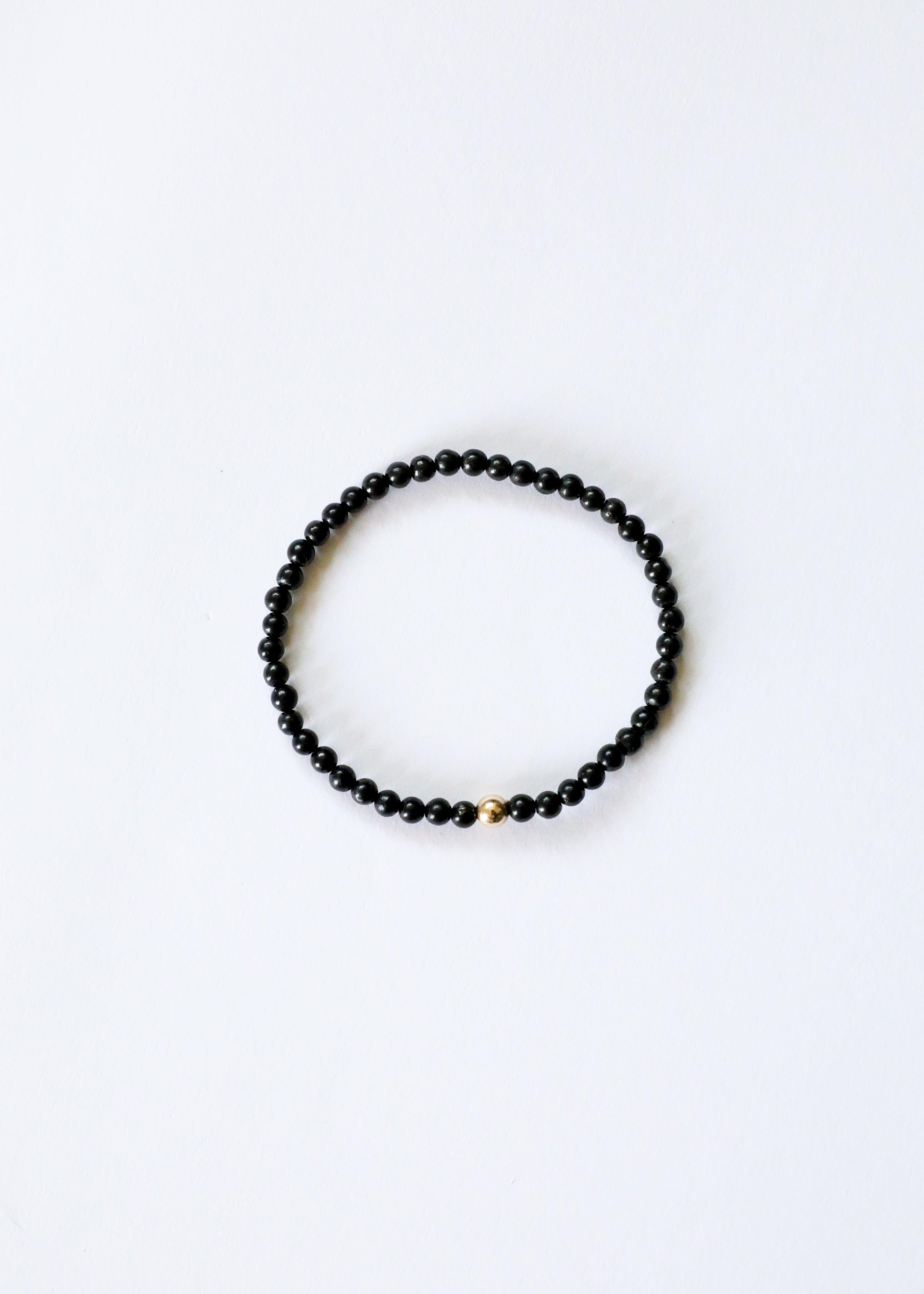 Dainty Shungite + 14K Gold Filled || Beaded Stretch Bracelet by CanyonLeaf