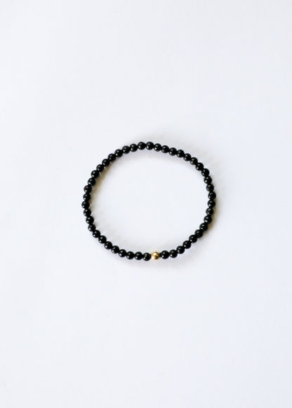 Dainty Shungite + 14K Gold Filled || Beaded Stretch Bracelet by CanyonLeaf