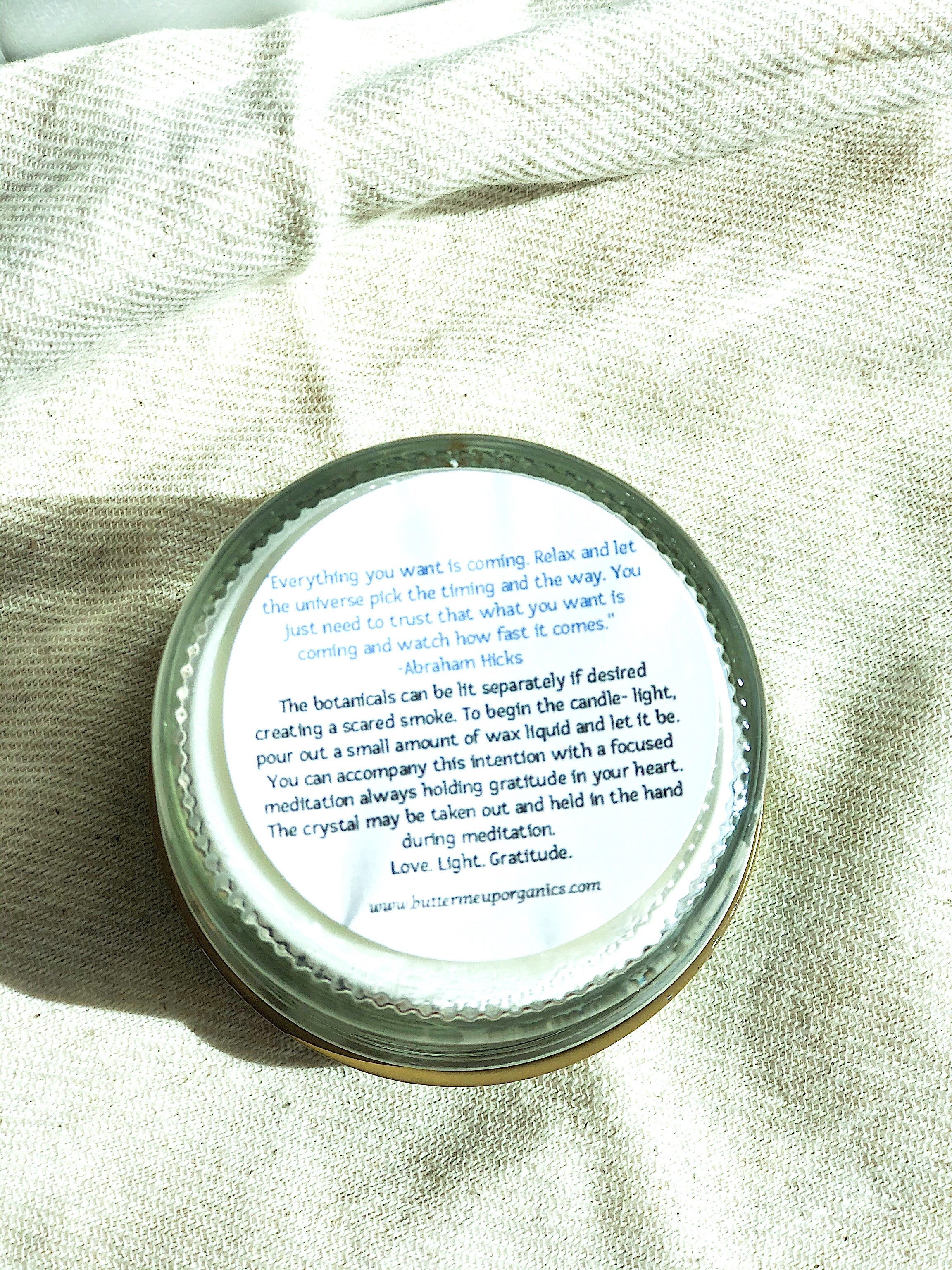 Blessings Candle / Intention Candle / Good Luck / Soy Handpoured Candle/ Candle with Crystals / Botanical Candle / Essential Oil Candle by Butter Me Up Organics