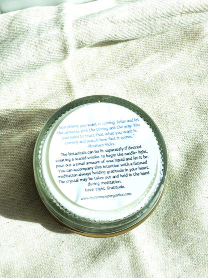 Blessings Candle / Intention Candle / Good Luck / Soy Handpoured Candle/ Candle with Crystals / Botanical Candle / Essential Oil Candle by Butter Me Up Organics