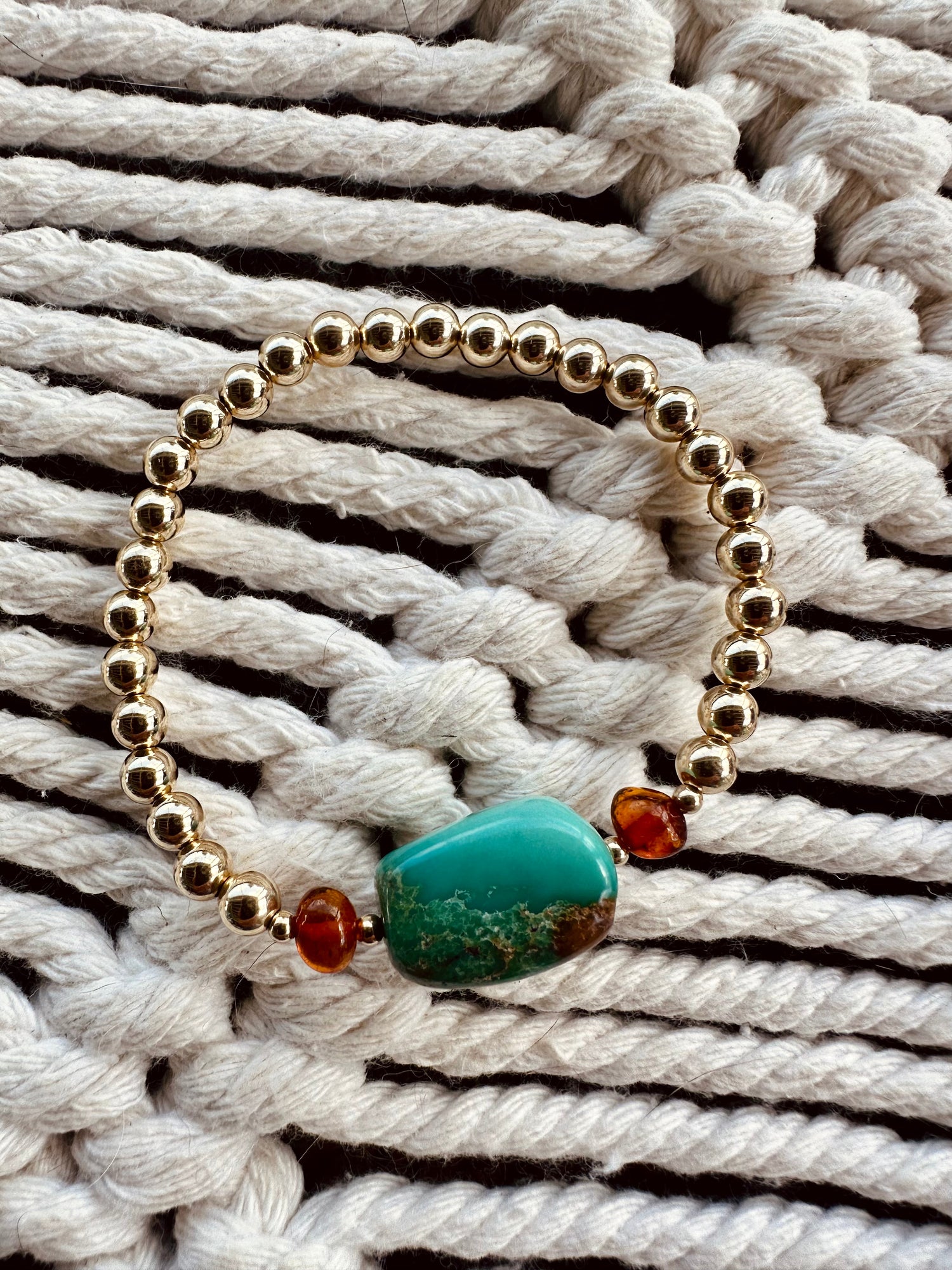 Natural Turquoise + Baltic Amber || 14K Gold Filled || Adult Stretch Bracelet by CanyonLeaf