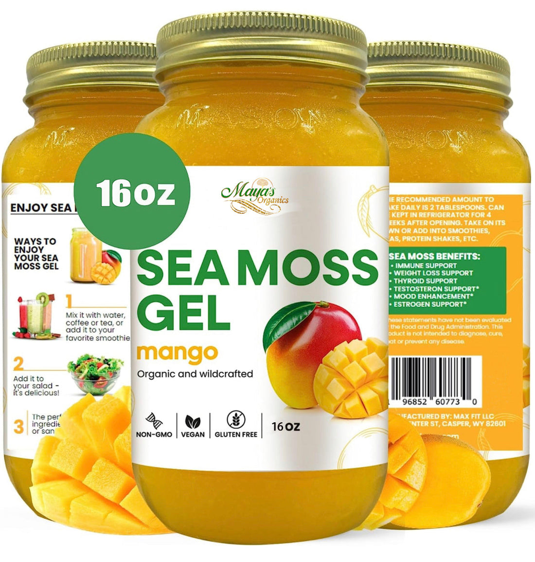 Organic Mango Sea Moss Gel – 24oz | Wildcrafted Superfood for Hair, Skin &amp; Body