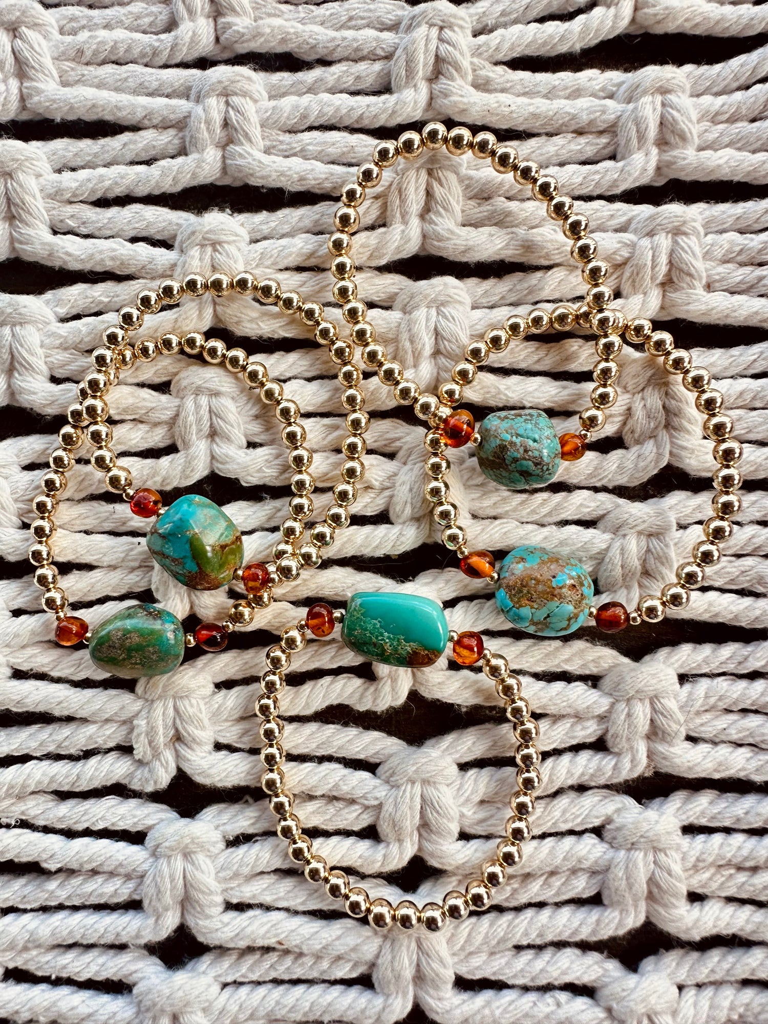 Natural Turquoise + Baltic Amber || 14K Gold Filled || Adult Stretch Bracelet by CanyonLeaf