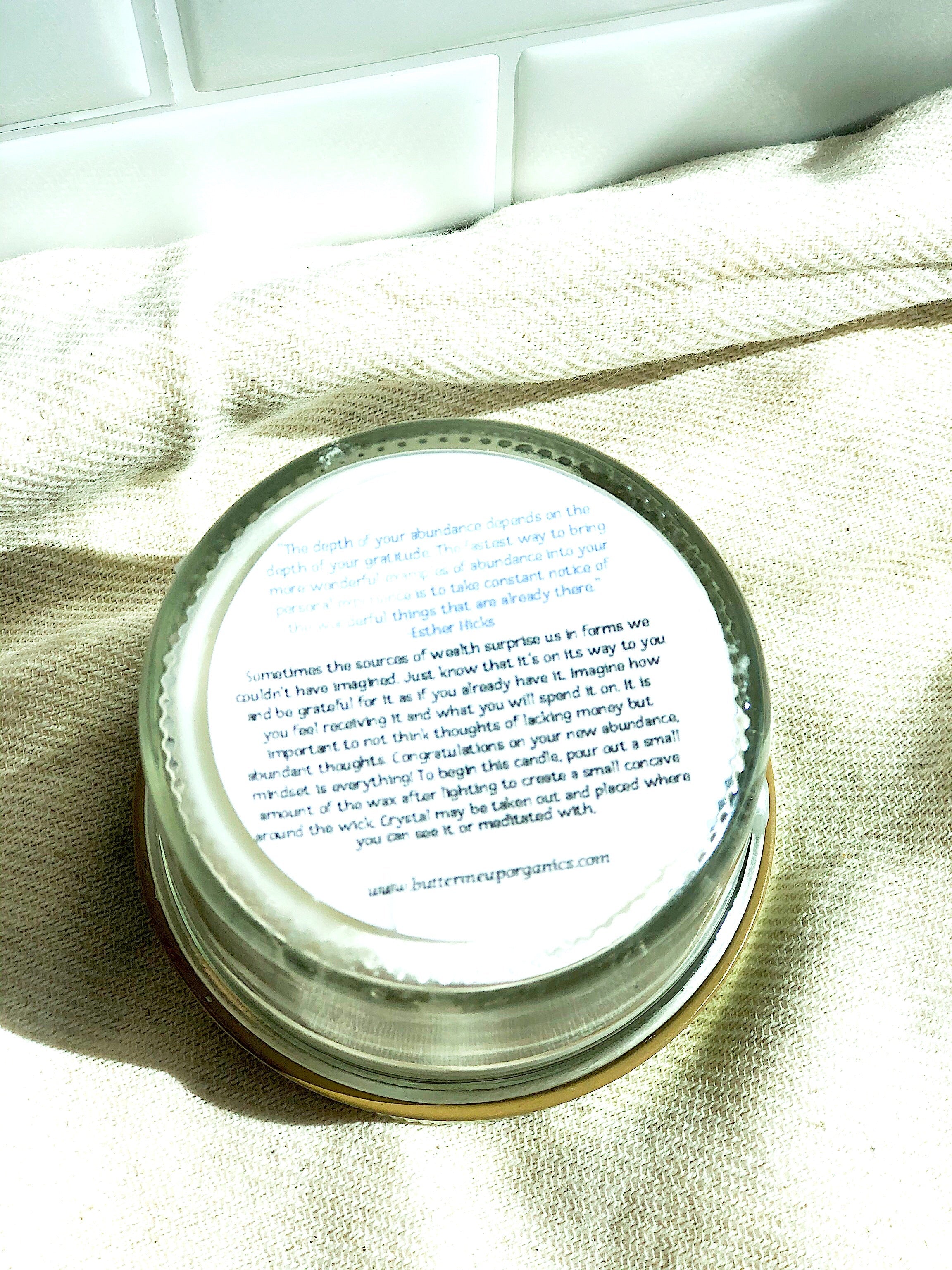 Abundance Candle / Ritual Candle / Intention Candle / Hand Poured Candle / Soy Wax Candle/ Butter Me Up Organics / Good Luck Candle / Money by Butter Me Up Organics