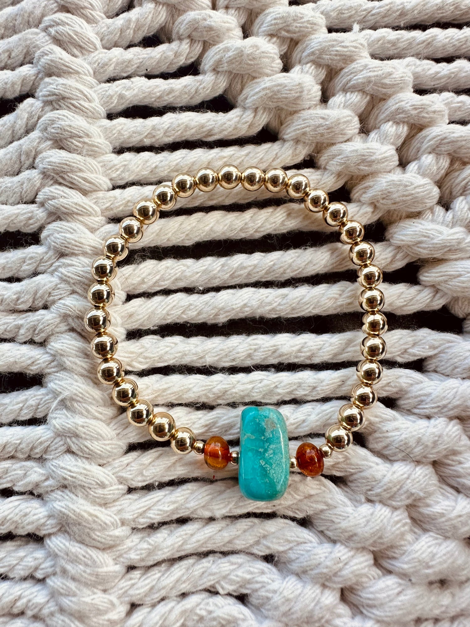 Natural Turquoise + Baltic Amber || 14K Gold Filled || Adult Stretch Bracelet by CanyonLeaf