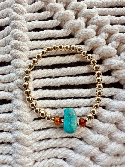 Natural Turquoise + Baltic Amber || 14K Gold Filled || Adult Stretch Bracelet by CanyonLeaf
